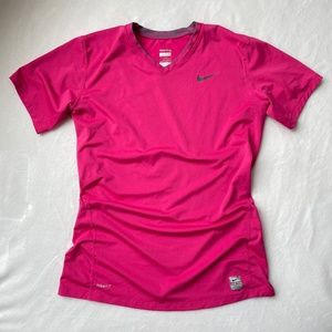 Nike Womens Pink Short Sleeve V-Neck T-Shirt Fitted, Size L
